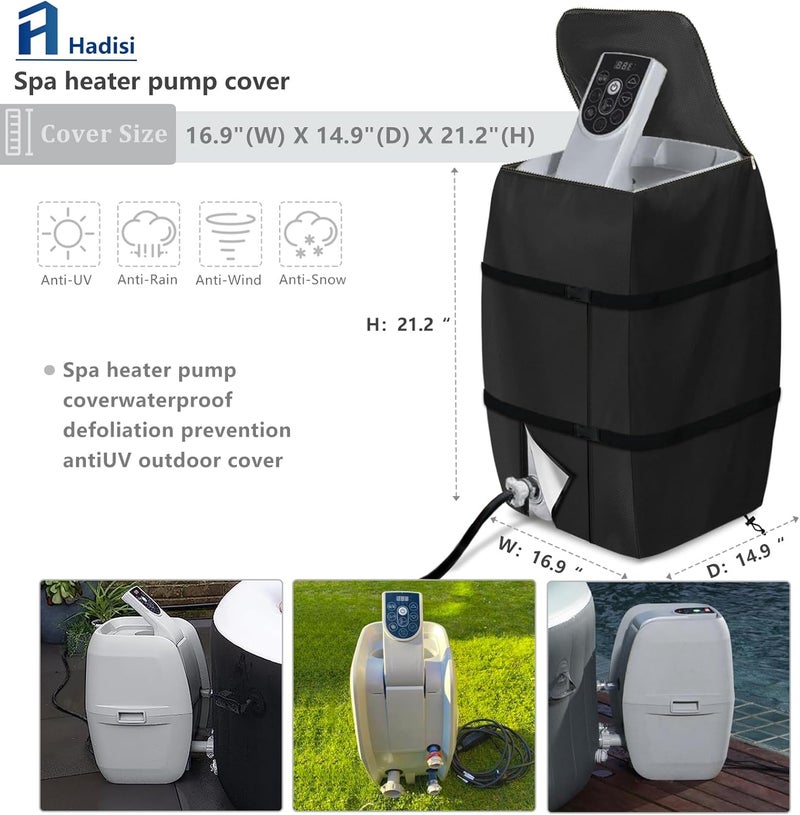 Hadisi Hot Tub Spa Heater Pump Cover,Waterproof Hot Tub Insulated Pump Cover for Multiple Brands (Black,Square) - Image 2